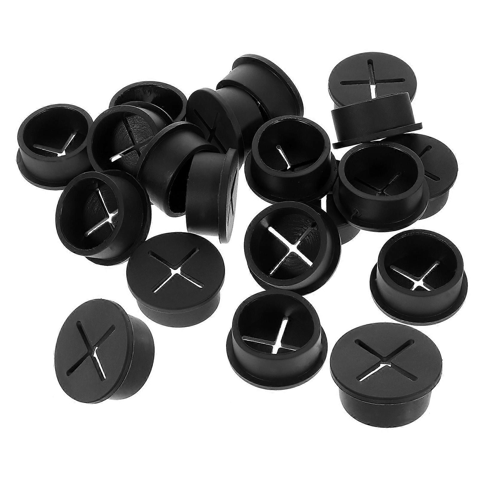 20 Stück Gummitüllen, Kabelschutz Für Schreibtische, Runde Kabeltüllen, Kabellochabdeckungen-2.90x2.90x1.20cm-black