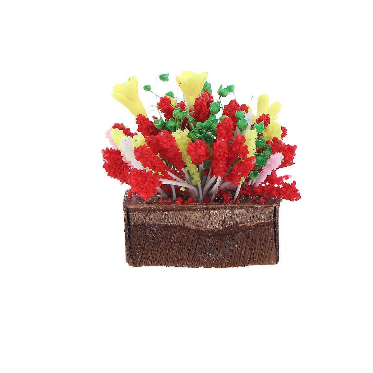 Gartenornament: Künstliche Topfblumen Aus Ton Für Die Dekoration Von Miniaturhäusern-3.50x2.80x1.50cm