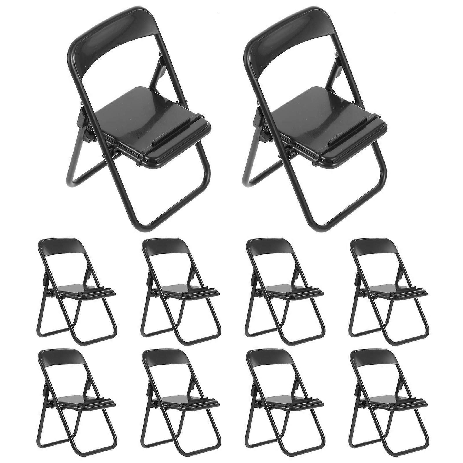 10 Stück Mini-klappstühle In Stuhlform Mit Handyhalterung, Mini-stuhlmodell Zur Schreibtischdekoration-black