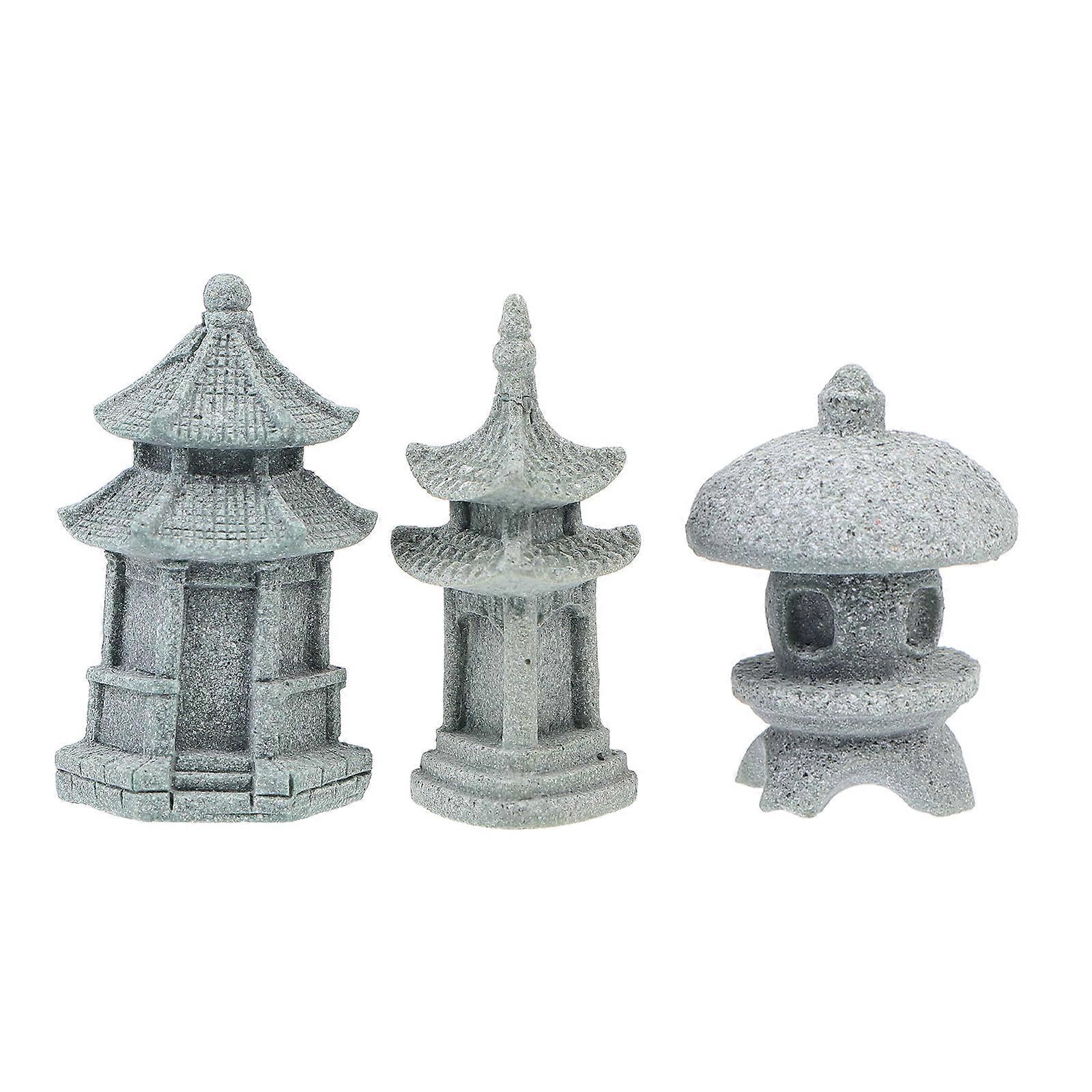 3-teiliges Set Simulierter Pavillon-turmlaternen, Elegante Landschaftsdekoration-5.5x2.8cm-light Grey