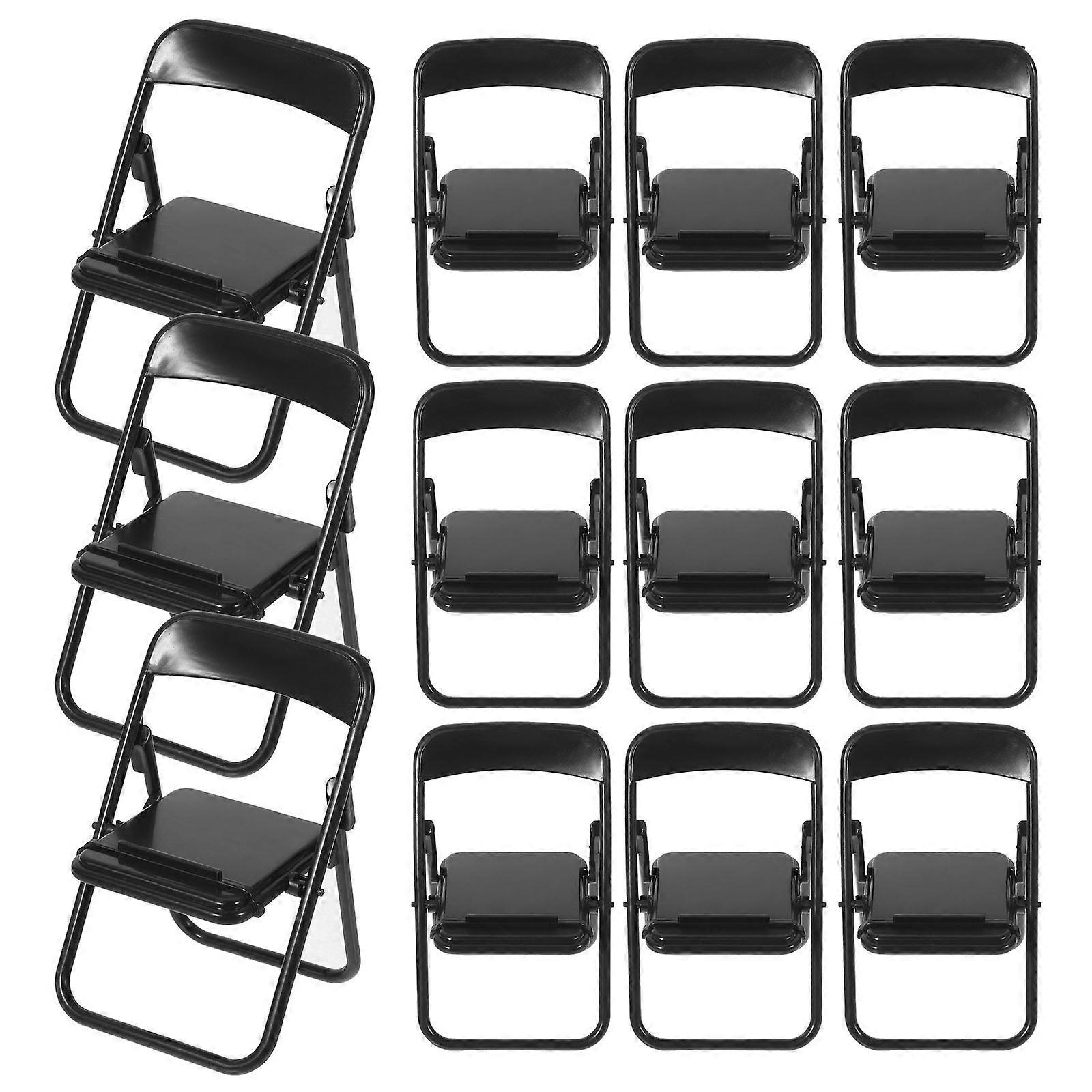12 Mini-klappstühle, Mini-hausdeko, Miniatur-simulationsmöbelmodell-spielzeug-12.50x6.50x5.40cm-black