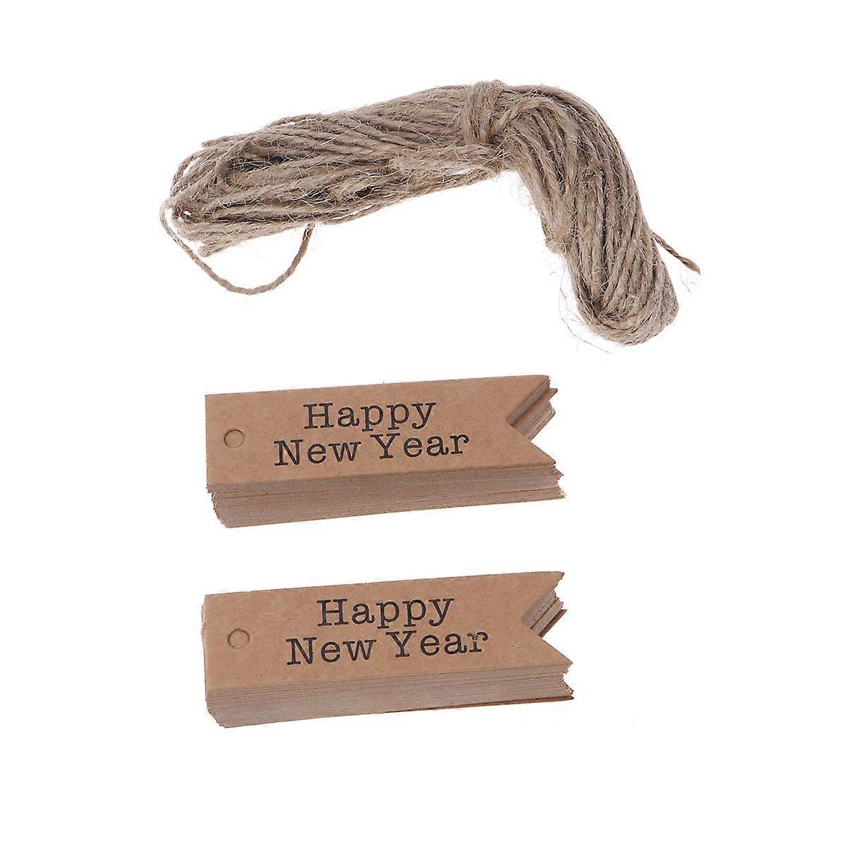 100 Stück Schwalbenschwanz-design-etiketten „frohes Neues Jahr“ Mit Buchstabendruck, Geschenkanhänger, Deko-etiketten Aus Kraftpapier, Diy-etiketten Mit Kordel (kraftpapierfarbe)-7.00x2.00x0.05cm
