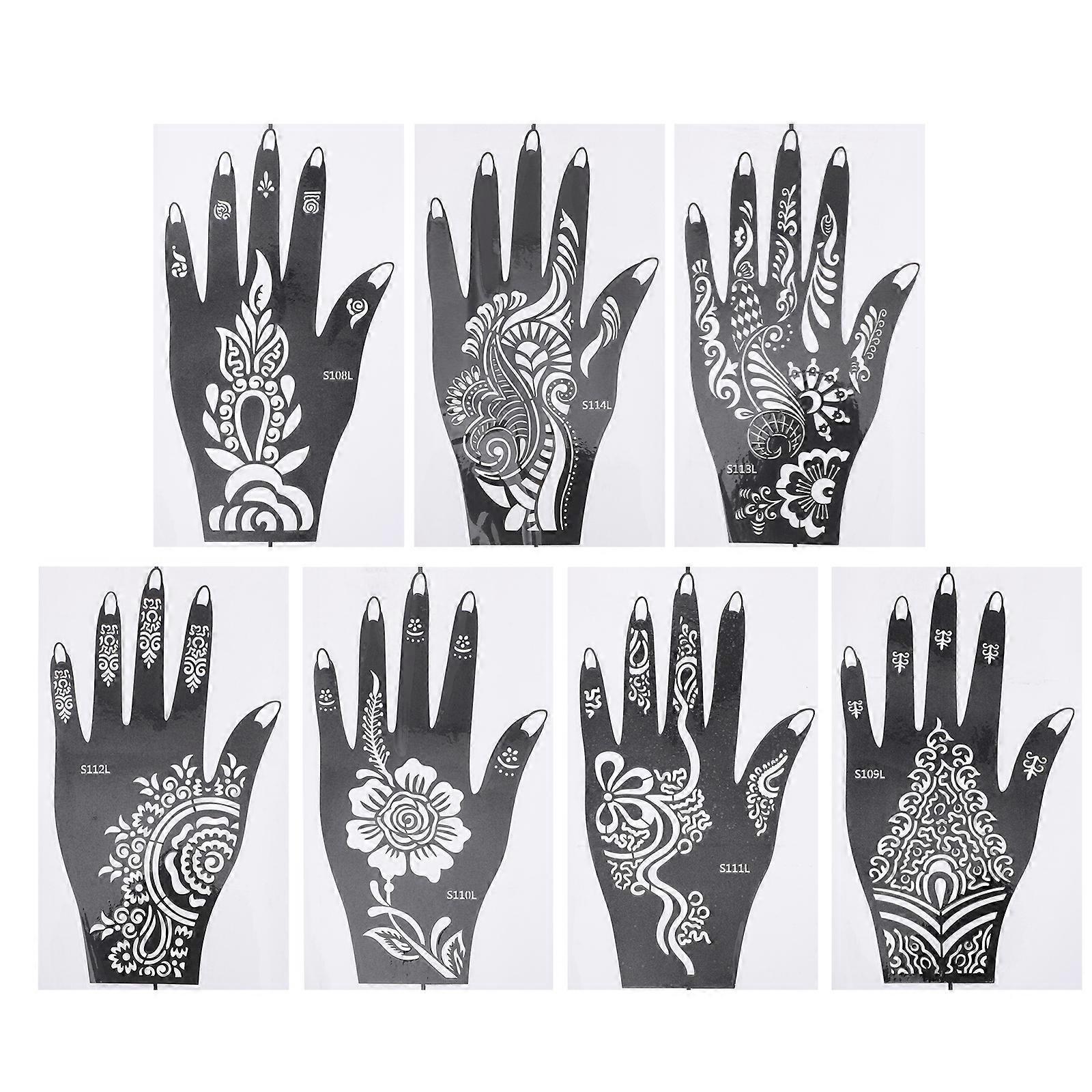 7-teiliges Set Cooler Handförmiger Tattoo-vorlagen, Hohle, Farbige Zeichen-tattoo-schablonen-20.00x12.00x0.20cm-black