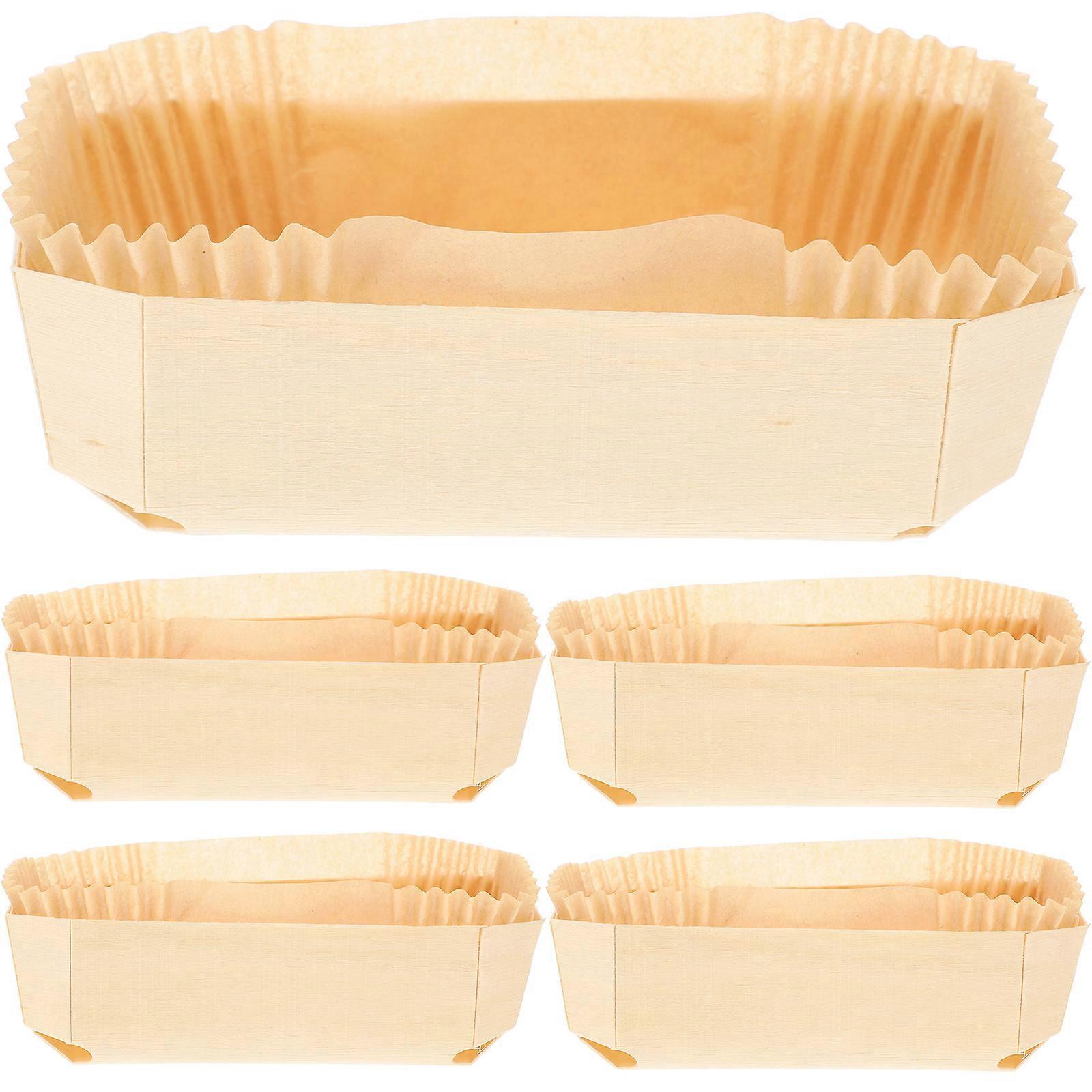 Set Aus Hitzebeständiger Holzbackform Mit Papiereinlage, Vielseitig Verwendbare Kuchenform-12x6.5cm
