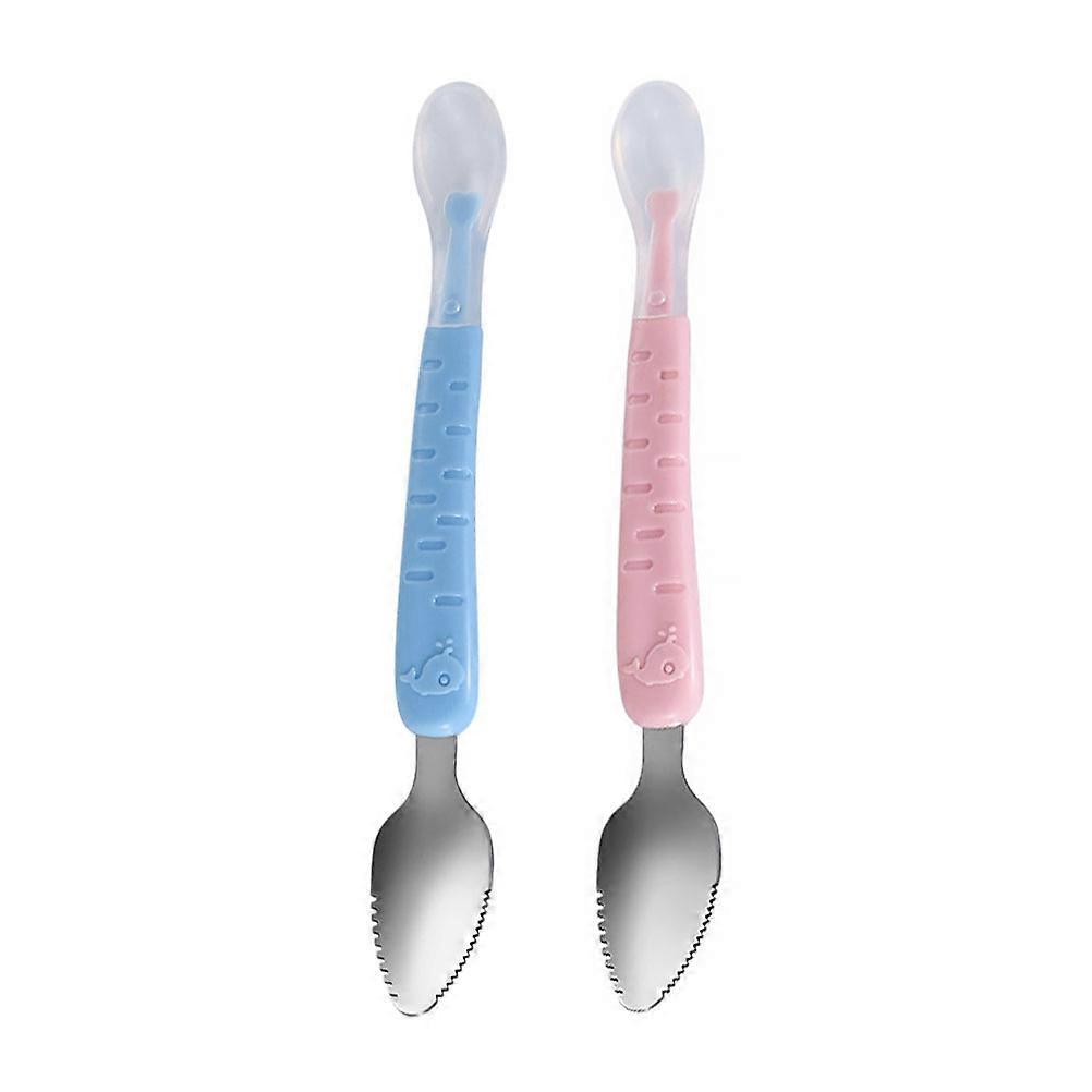 2er-pack Kinder-doppellöffel Mit Silikongriff, Ideal Zum Pürieren Und Essen Von Obst-22.00x3.00x1.50cm