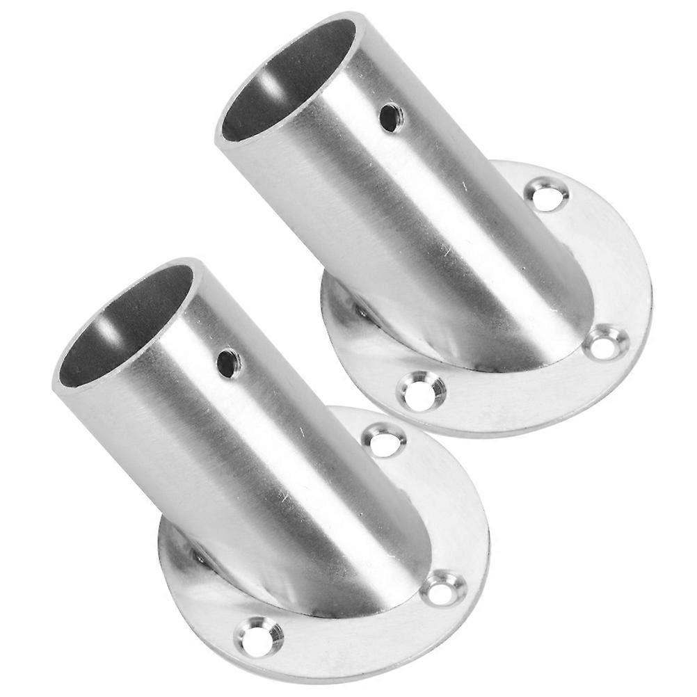 2 Stück Duschstangenhalter, Abgeschrägte Handtuchstangenhalterung, Kleiderstangenbuchse, Stangenendhalterungen-6.60x5.20x5.20cm-silver