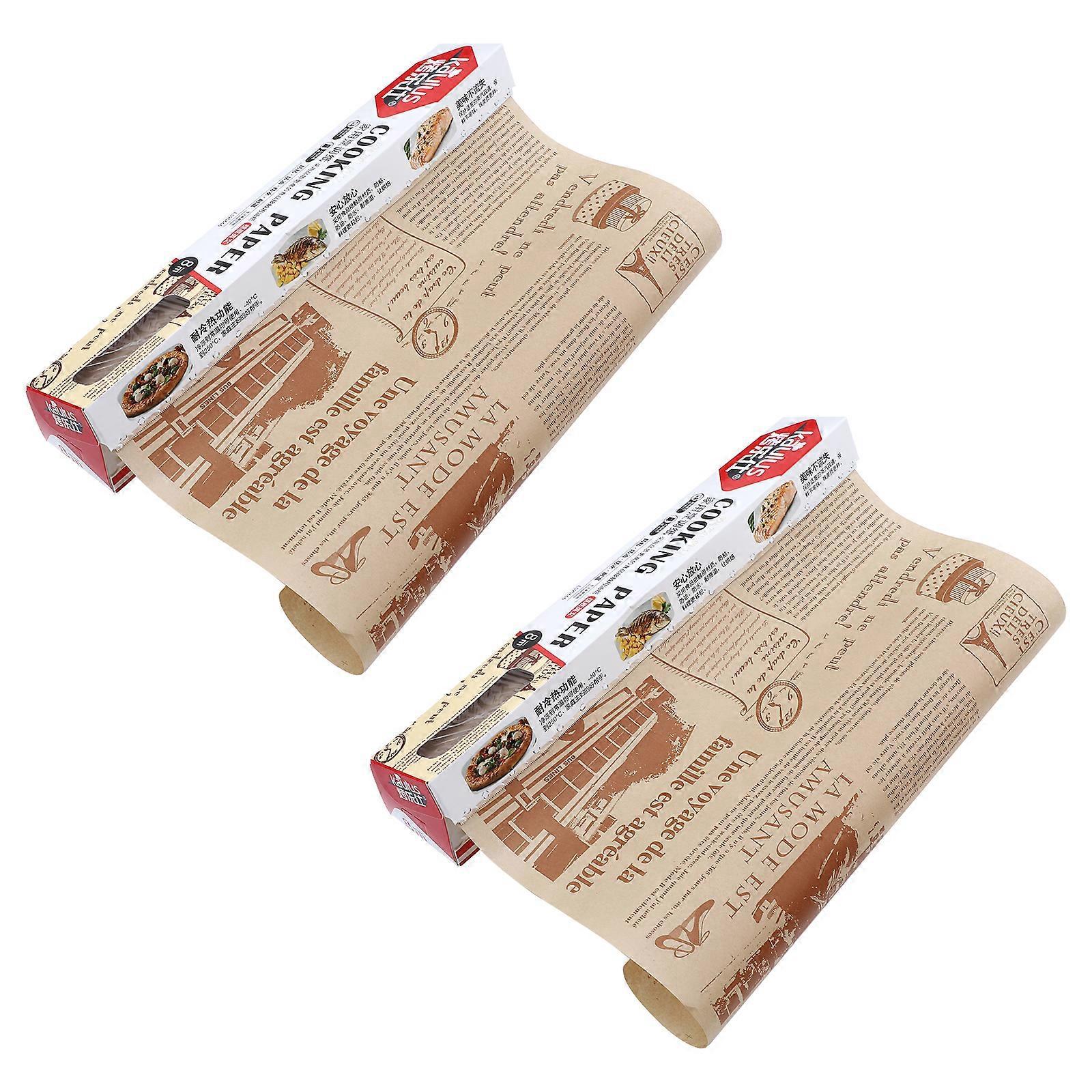 2 Rollen Zeitungspapier, Fettdichtes Papier, Brotbackpapier, Backblech, Ölpapier-800x30cm-brown