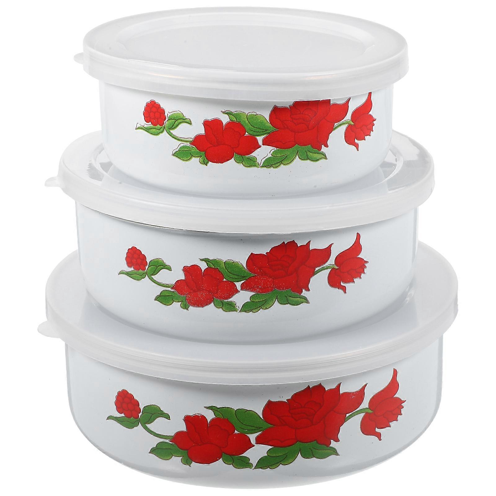 3-teiliges Set Emaille-schüsseln, Salatschüsseln, Vorratsschüsseln, Lebensmittelkonservierungsschüsseln-12.00x12.00x5.00cm-colorful