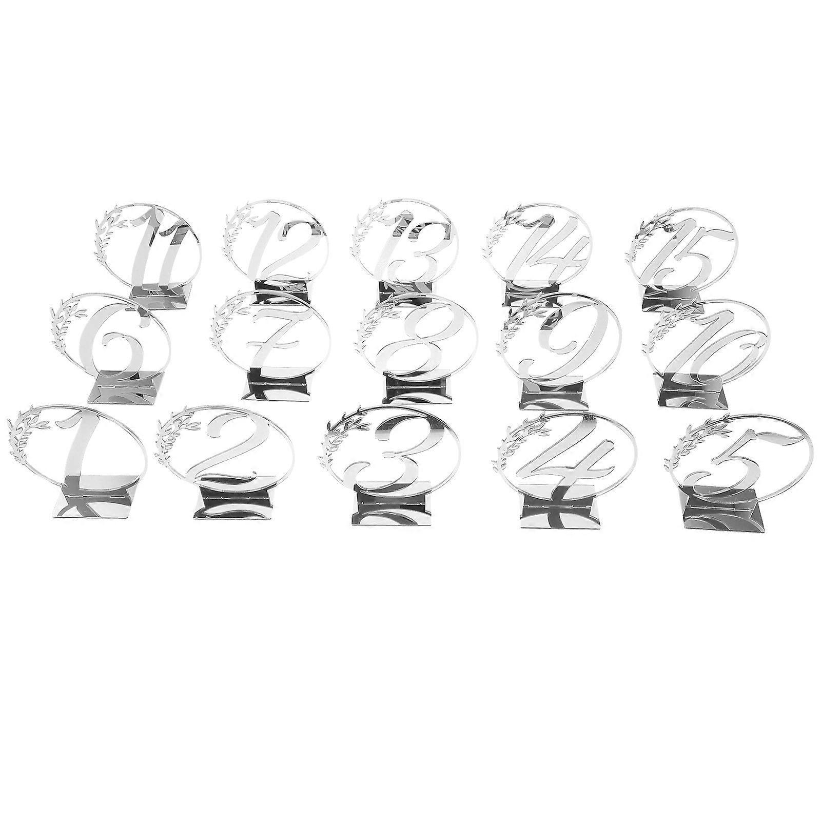 15 Tischnummernschilder, Dekorative Reservierungsschilder, Zarte Hochzeitsschilder-10.2x9.8x0.2cm-silver