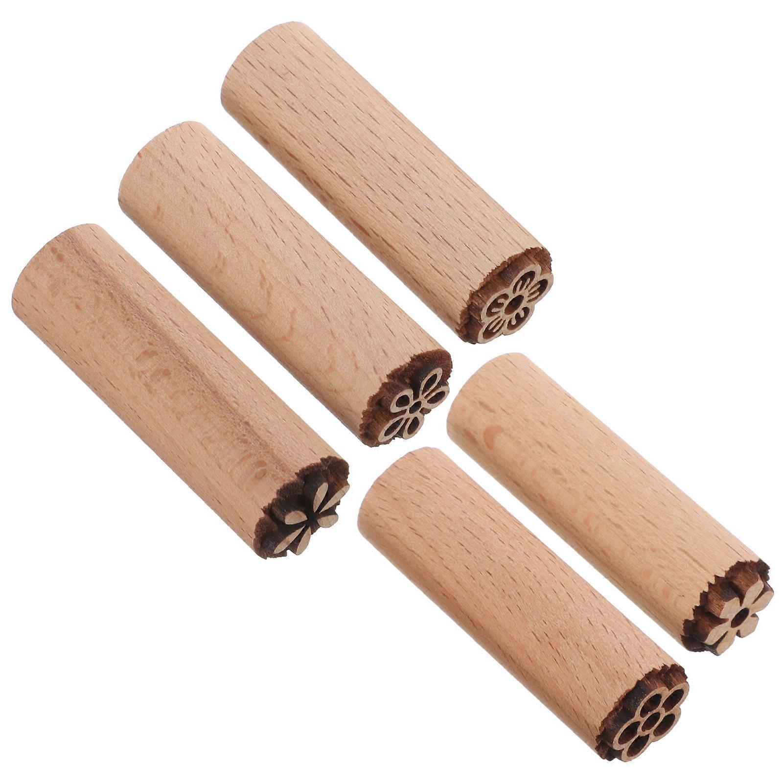 5-teiliges Set Aus Holz-töpferwerkzeugen, Stempelsäule, Holzstempel, Tonstempel, Naturholzstempel-4.50x1.50x1.50cm