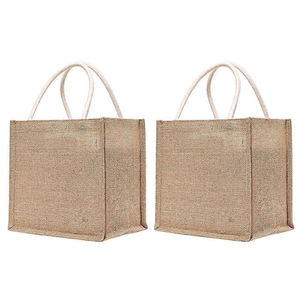 2 Stück Jute-geschenktüten, Tragetaschen, Einkaufstaschen, Einfache Jute-tragetaschen-26x26x18cm-khaki