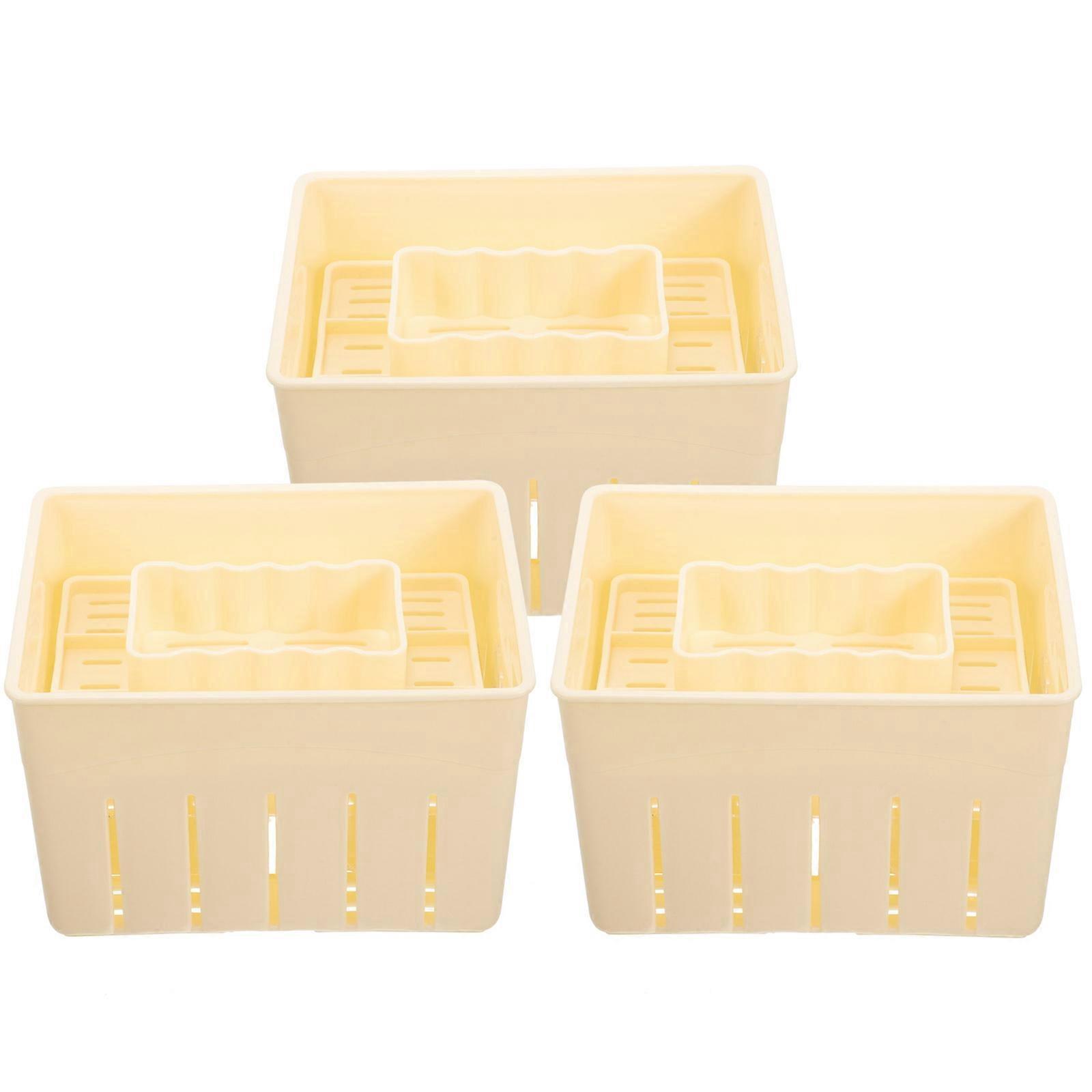 3er-set Tofu-presse Aus Kunststoff, Tofu-käse-presse, Diy-tofu-herstellungswerkzeug Mit Deckel-14.00x10.50x9.00cm-light Yellow