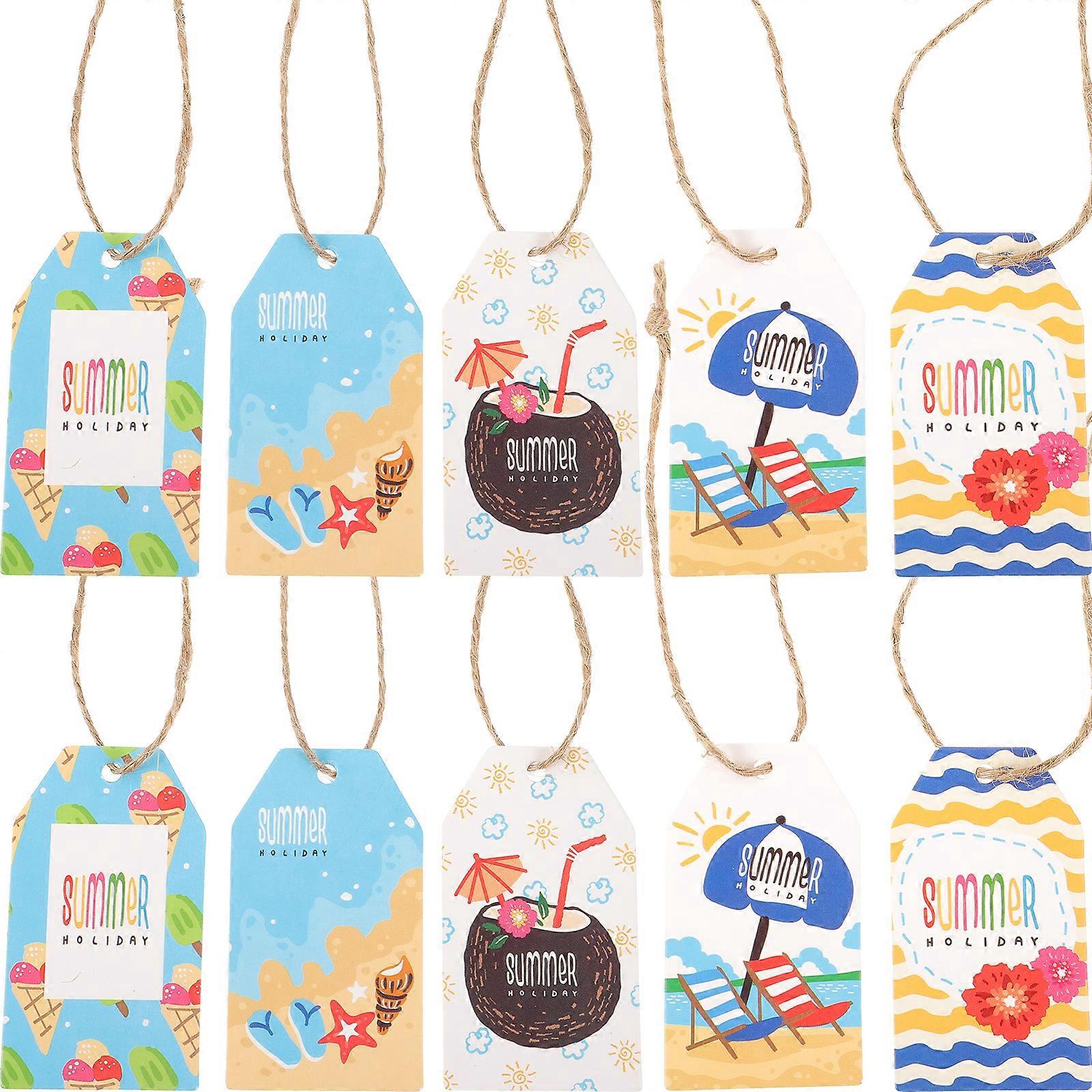 60 Stück Sommerliche Papieranhänger, Geschenkanhänger Für Die Feiertage, Sommerpartys, Geschenkverpackungsanhänger Mit Kordeln-7x4cm