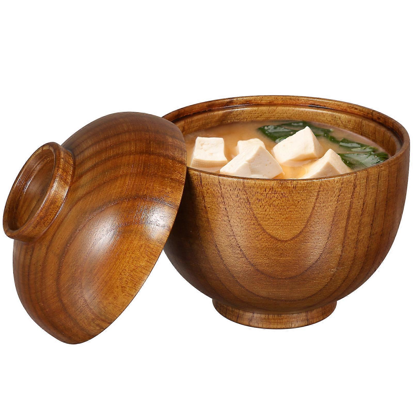 2-teiliges Set Holzschüsseln Mit Deckel, Suppenschüsseln, Reisschüsseln, Servierschüsseln, Holzgeschirr-10.00x9.00x9.00cm