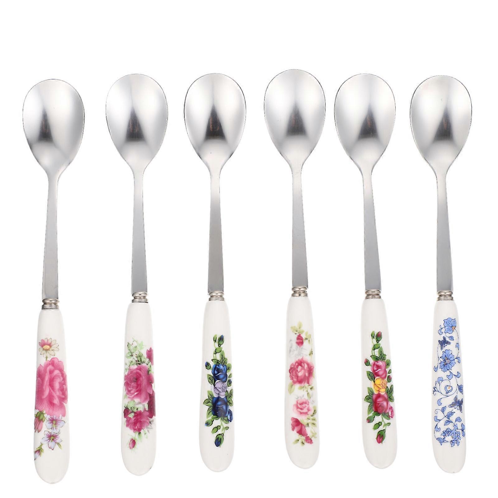 6-teiliges Set Keramik-kaffeelöffel Mit Griff, Dessertlöffel, Kaffeerührlöffel Für Zuhause-15.50x2.50x1.00cm-assorted Color