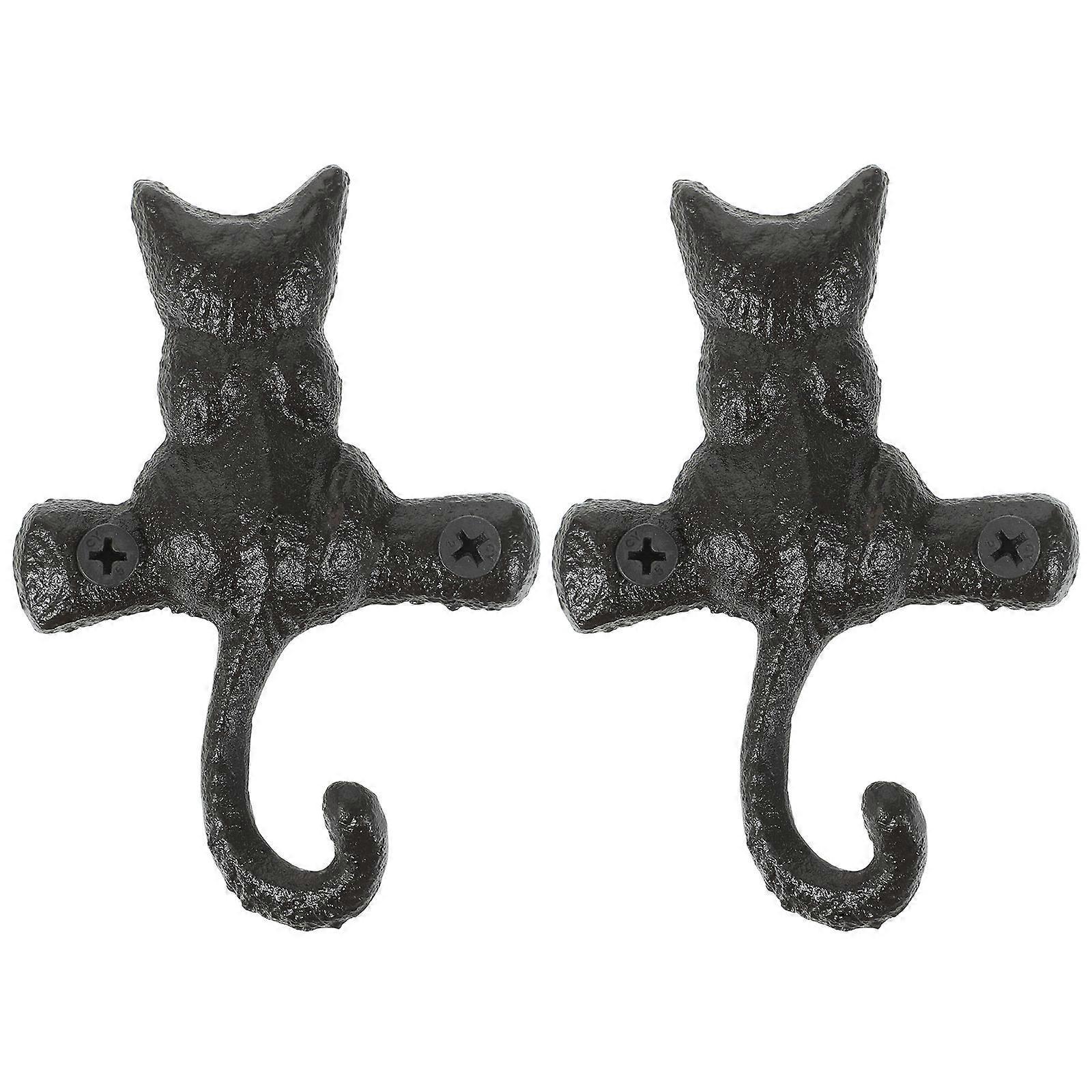 2er-pack Kleiderhaken Im Antik-stil, Wandhaken Mit Katzenmotiv-10.00x7.00x2.00cm-black