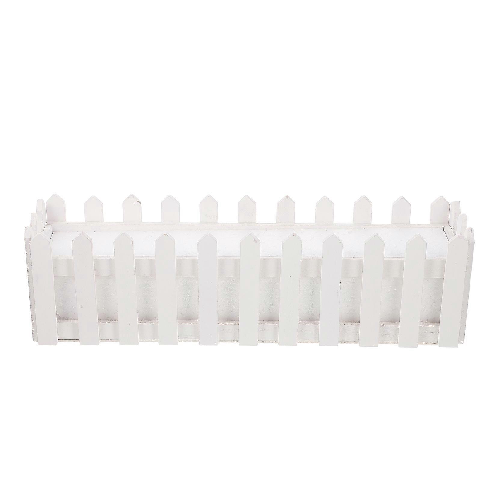 Stück Künstlicher Blumentopf Aus Holz, Zaun-pflanzkorb, Pflanzgefäß, Gartendekoration-40.00x11.00x9.00cm-white