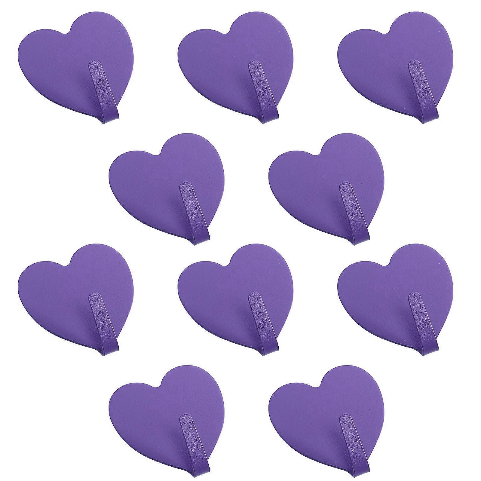 10 Stück Selbstklebende Haken, Spurlos Entfernbar, Bunte Herzhaken, Eisenhaken-4.5x4cm-purple