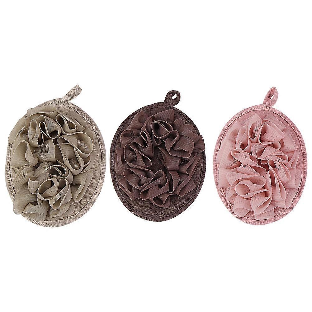 3-teiliges Set Badekugel-badeschaumnetz, Einfarbiger Badeschwamm, Tragbares Badeblumen-badeaccessoire (khaki, Dunkelbraun, Dunkelrosa)-1713cm
