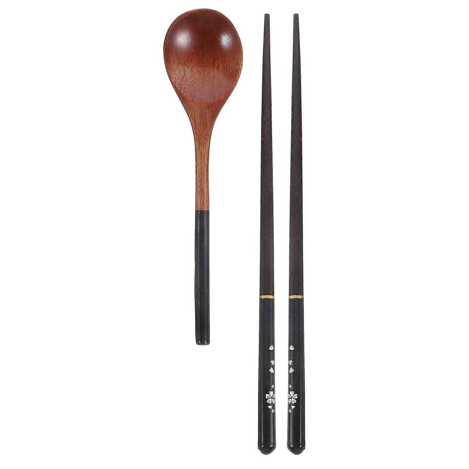 Set Japanisches Essbesteck Aus Holz, Bestehend Aus Essstäbchen Und Löffel-20x4x0.5cm-black