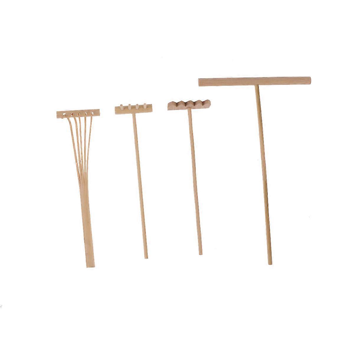 4-teiliges Bambusrechen-set Für Gartenarbeit, Bonsai-garten, Topfpflege, Mini-rechen, Sandschieber, Zeichenstift, Schreibtisch-dekorationszubehör-m