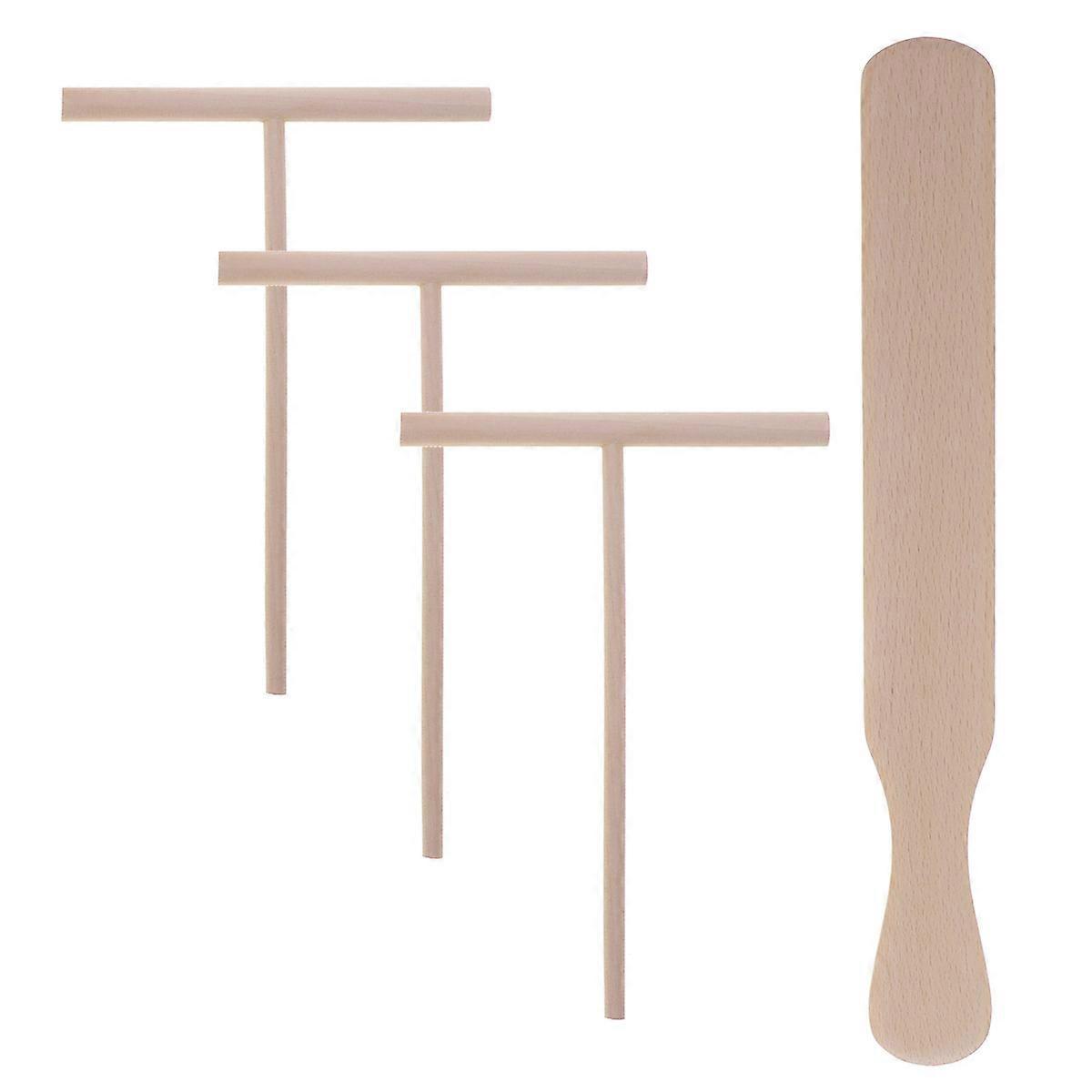 4-teiliges Pfannkuchen-backset: Crêpe-streicher Und -spatel Aus Holz, Tortilla-rechen, Teigverteiler (1 Spatel Aus Buchenholz + 3 T-förmige Crêpe-streicher Aus Holz)