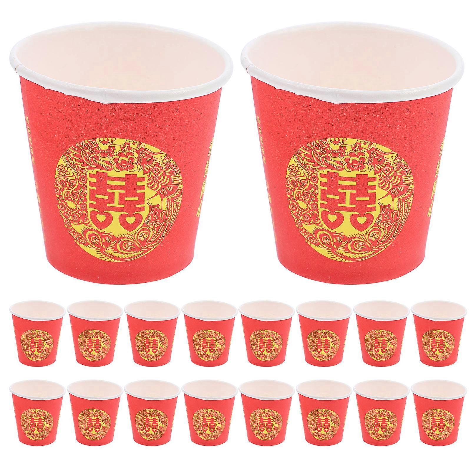 100 Stück Festliche Papierbecher Im Chinesischen Stil, Traditionelle Einweg-pappbecher Für Hochzeiten, Partyzubehör-5.00x5.00x5.00cm-red