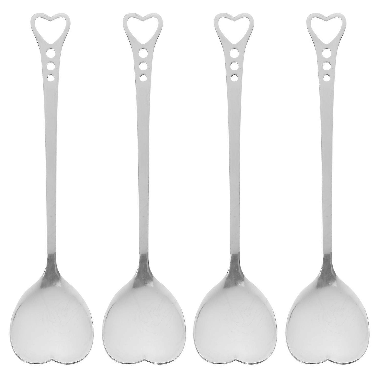 4-teiliges Set Herzförmiger Edelstahllöffel Zum Schöpfen, Rühren Und Servieren Von Desserts, Kuchen Und Kaffee-4pcs