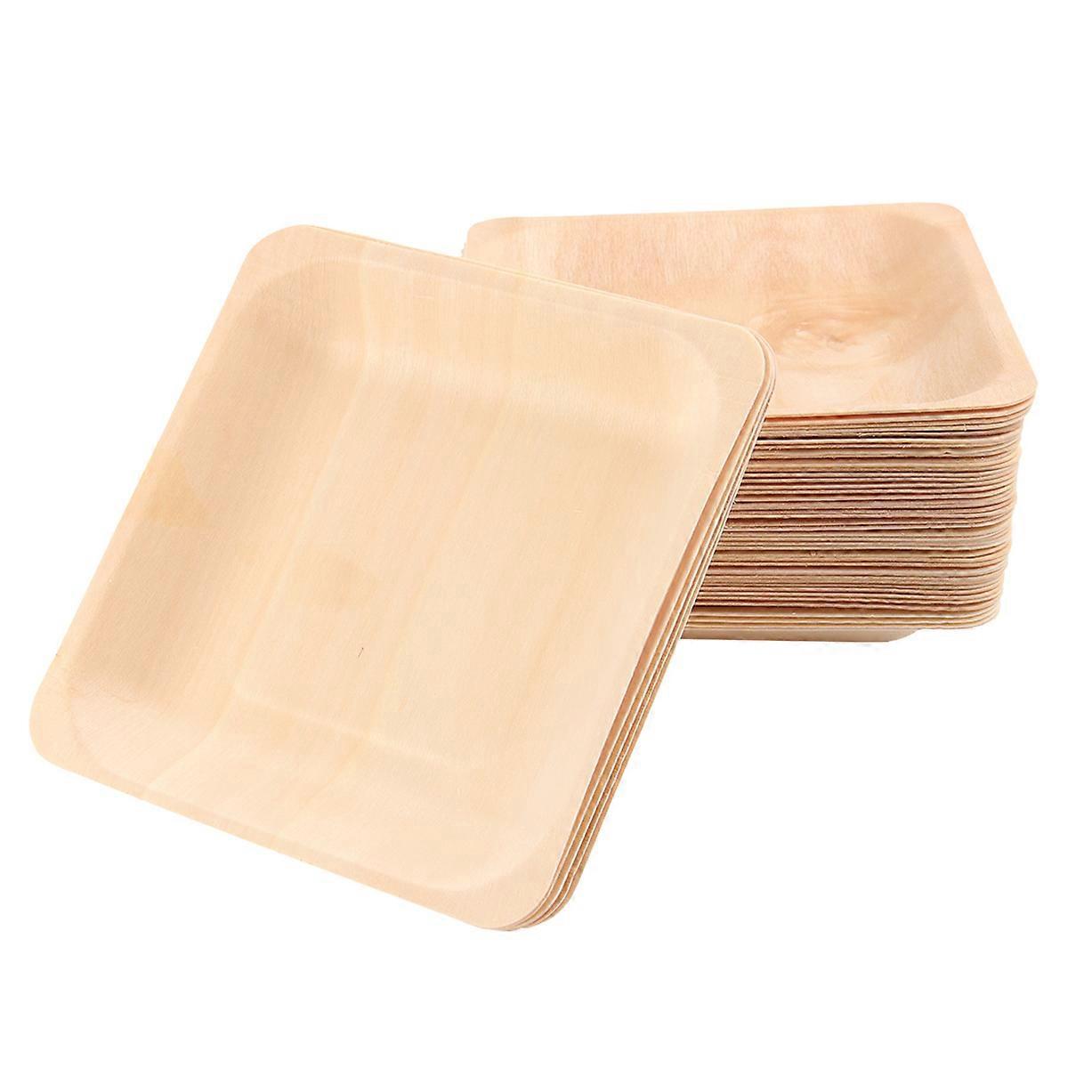 50 Stück Quadratische Einweg-holzteller, Ideal Für Partys, Hochzeiten, Restaurants, Picknicks Und Geburtstage-14.00x14.00x2.00cm