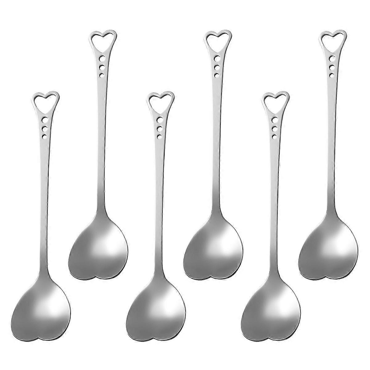 Bestonzon 6-teiliges Set Herzförmiger Edelstahllöffel Zum Schöpfen, Rühren Und Servieren Von Desserts, Kuchen Und Kaffee-14.30x3.20x0.15cm