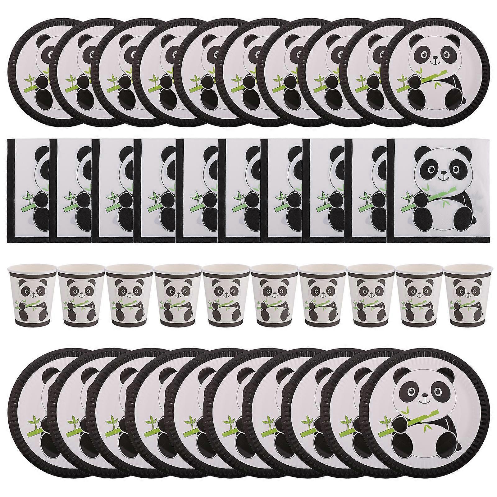 Set Mit Niedlichen Panda-einwegtellern, Servietten Und Bechern – Ideal Für Geburtstage-22.50x22.50x2.00cm-white