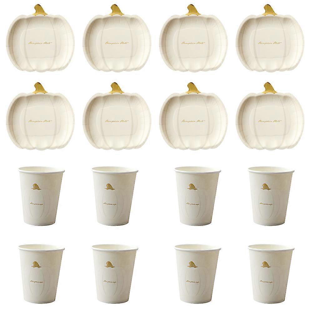 Set Einwegteller Und -becher, Kürbisförmiger Pappteller Für Partys-18x17.5cm-white