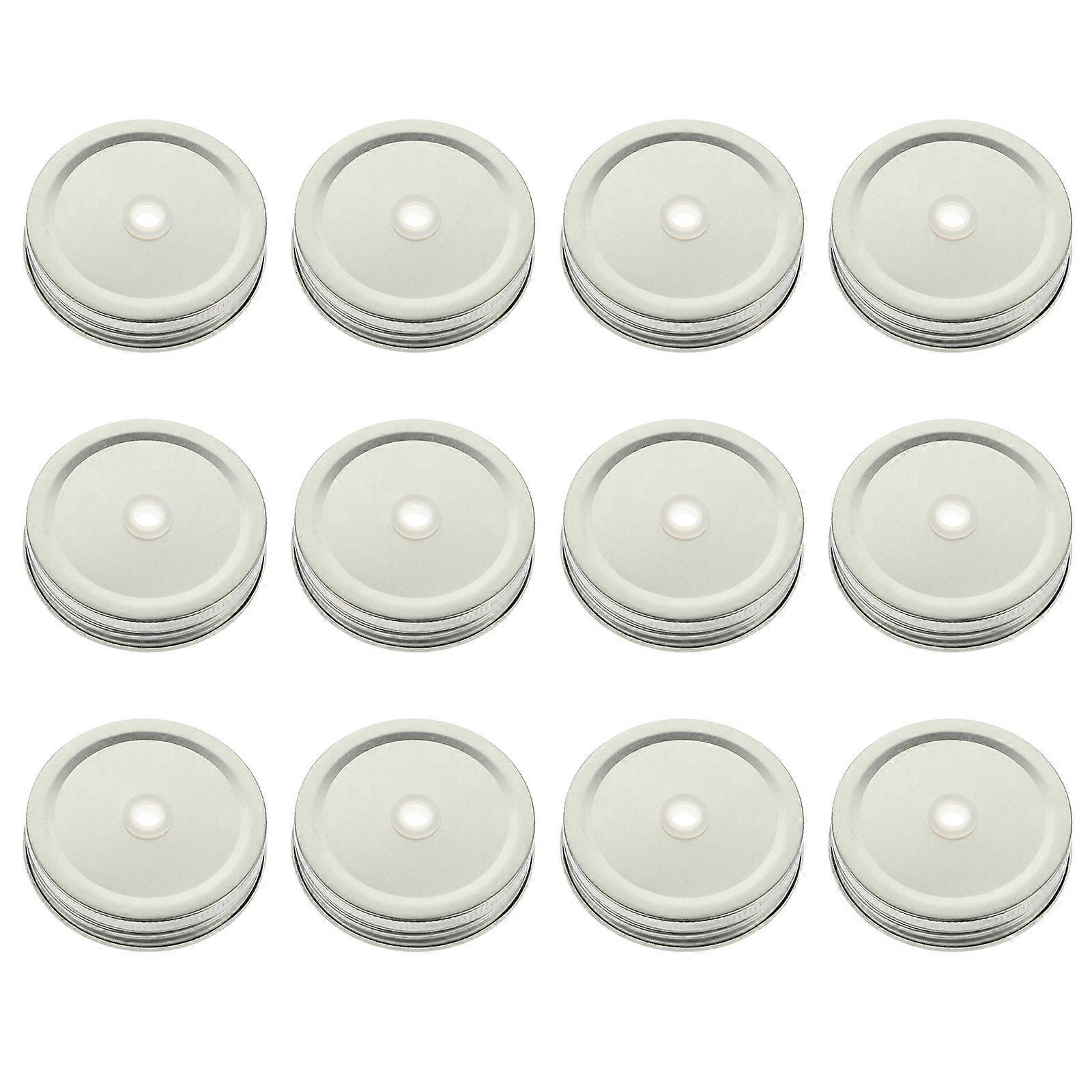 12 Stück Kreative Strohhalm-loch-deckel Aus Eisen Für Einmachbecher Und -gläser – Ideal Für Zuhause Und Den Laden-7x7x1.5cm-silver