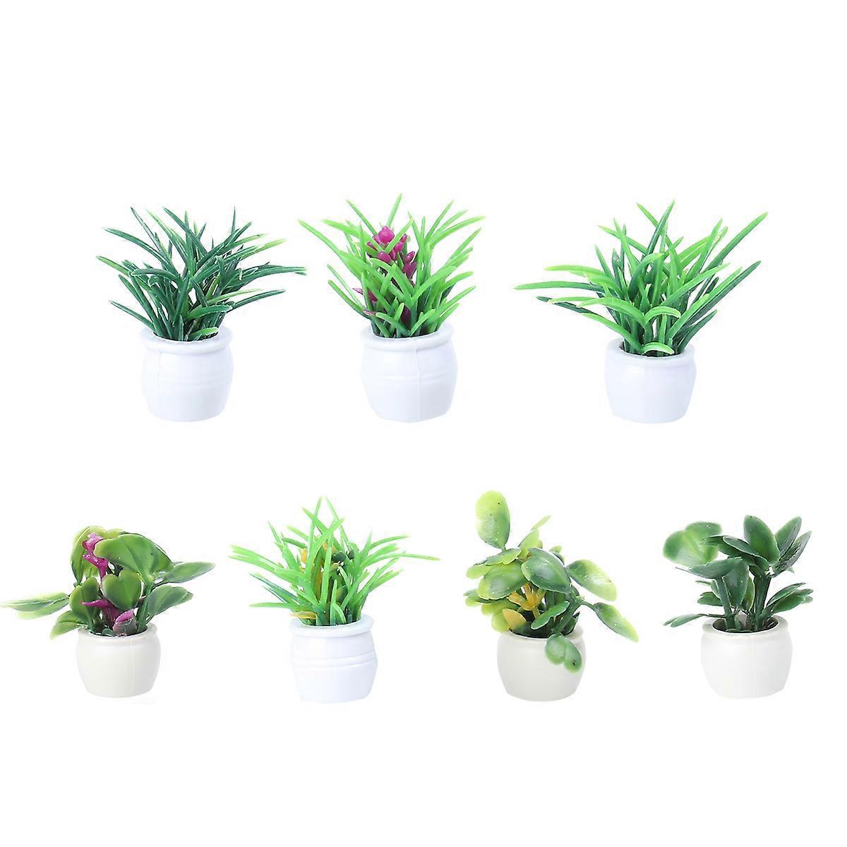 7-teiliges Handgefertigtes Material-mini-topfmodell, Blumentopfmodell, Gartenlandschafts-requisiten, Bunte Landschaftsgras-mini-baumodell (3-5 Cm Stil)-m