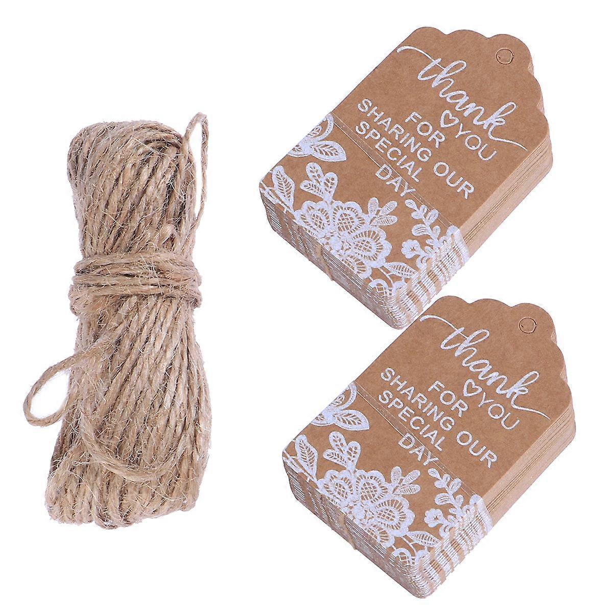 50 Stück Geschenkanhänger Aus Kraftpapier Mit Weißer Spitze Und Hanfschnur Für Hochzeiten Und Verlobungen-7.00x4.00x0.10cm