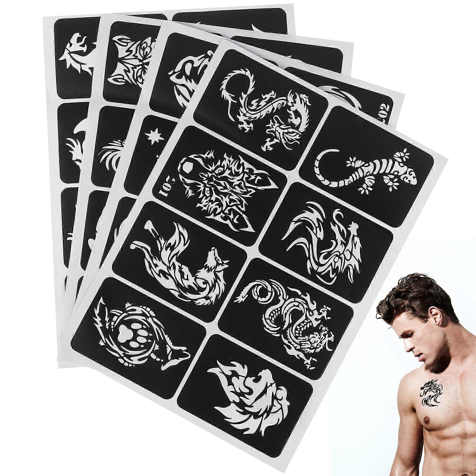 32 Selbstklebende Schablonen Für Airbrush-sprühfarbe, Gesichtsbemalung, Henna, Glitzer-tattoos-29.30x21.00x0.10cm