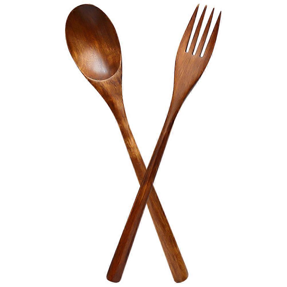 Set Aus Feinem Dessertlöffel, Wiederverwendbarer Salatgabel Und Multifunktionaler Vorspeisengabel-22.5x3x1cm-brown