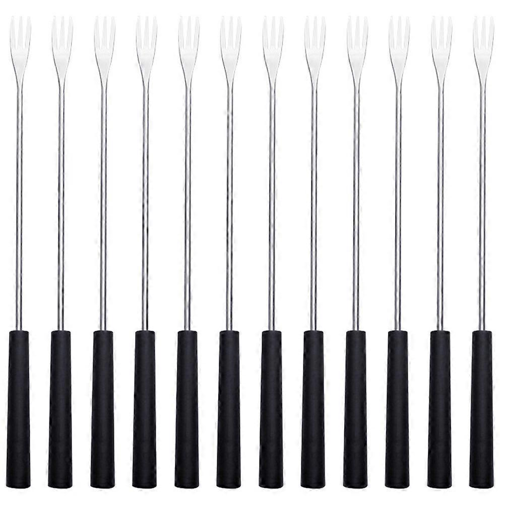 12-teiliges Set Schokoladengabeln Mit Langem Griff, Fonduegabeln, Obstgabeln Aus Edelstahl, Dessertgabeln-26.00x1.30x1.30cm-black