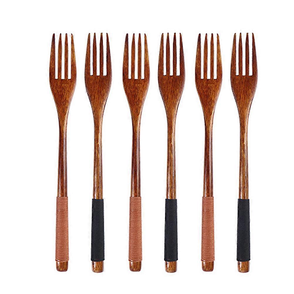 6-teiliges Japanisches Holzgabeln-haushaltsgeschirr, Kinderessbesteck (braunes Und Schwarzes Garn)-6pcs