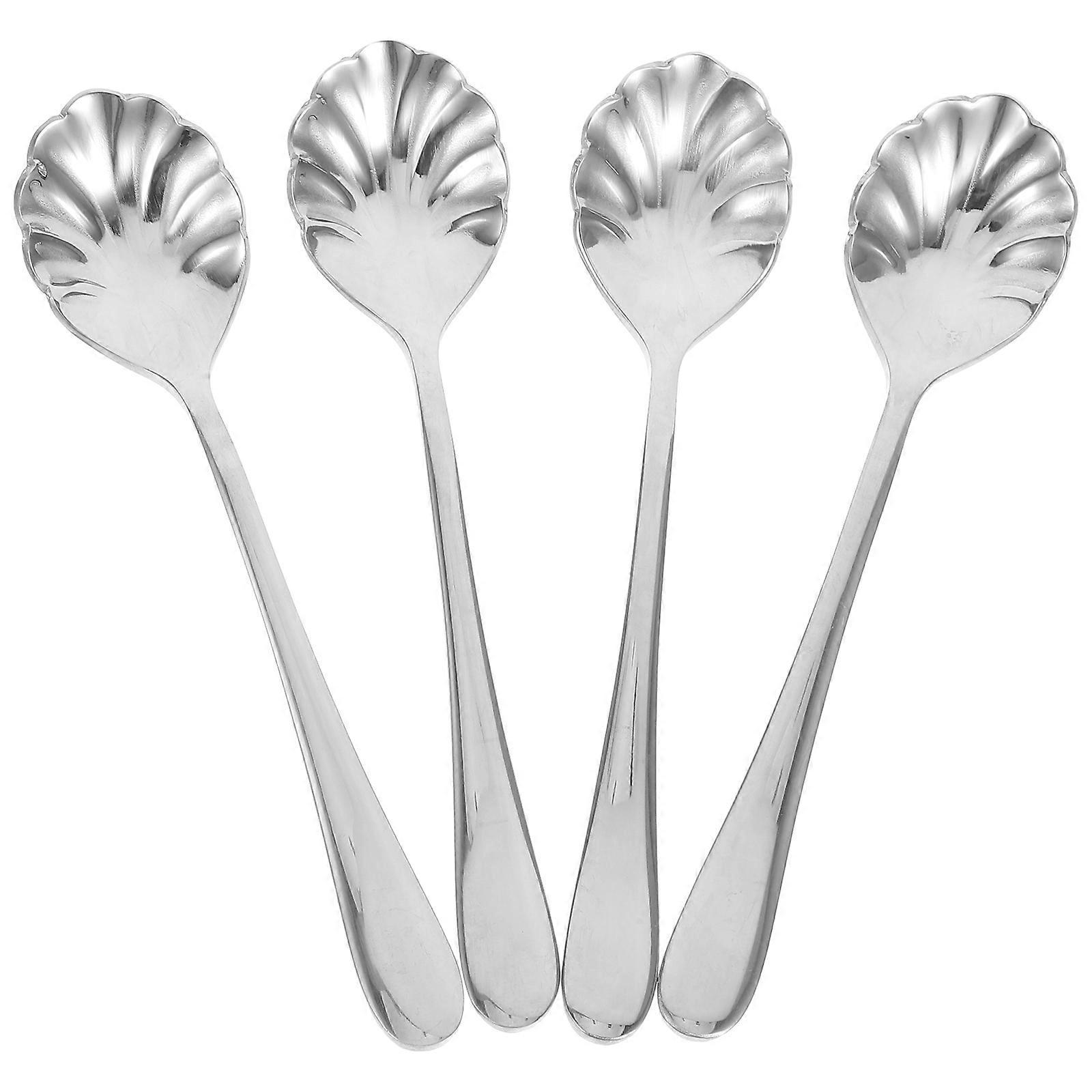Stück Kreative Edelstahl-teelöffel In Muschelform, Dessertlöffel, Eiscremelöffel, Kaffeelöffel-13.20x3.30x1.00cm-silver