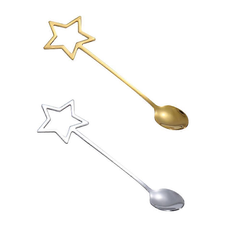 2-teiliges Dessertlöffel-set Aus Edelstahl, Hohler Stern, Kaffee- Und Eiscremelöffel-14.50x2.00x0.20cm-silver
