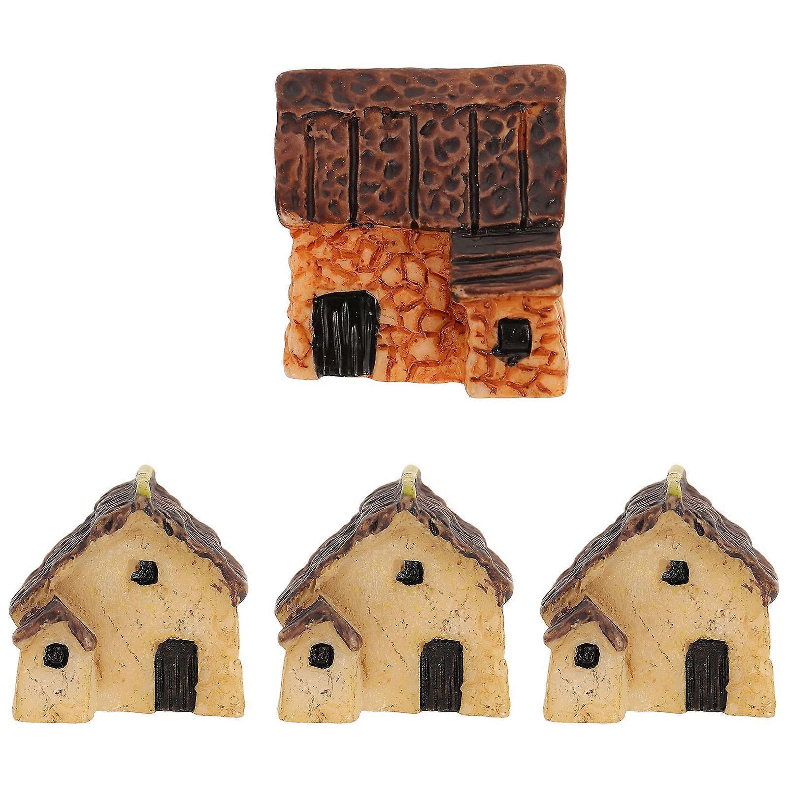 4-teiliges Miniatur-gartenlandschafts-mikrodorf-steinhäuser-miniaturhäuser-reetdachhütten-diy-bonsai-terrarium-bastel-schreibtischornamente-zubehör-2.00x2.00x1.50cm