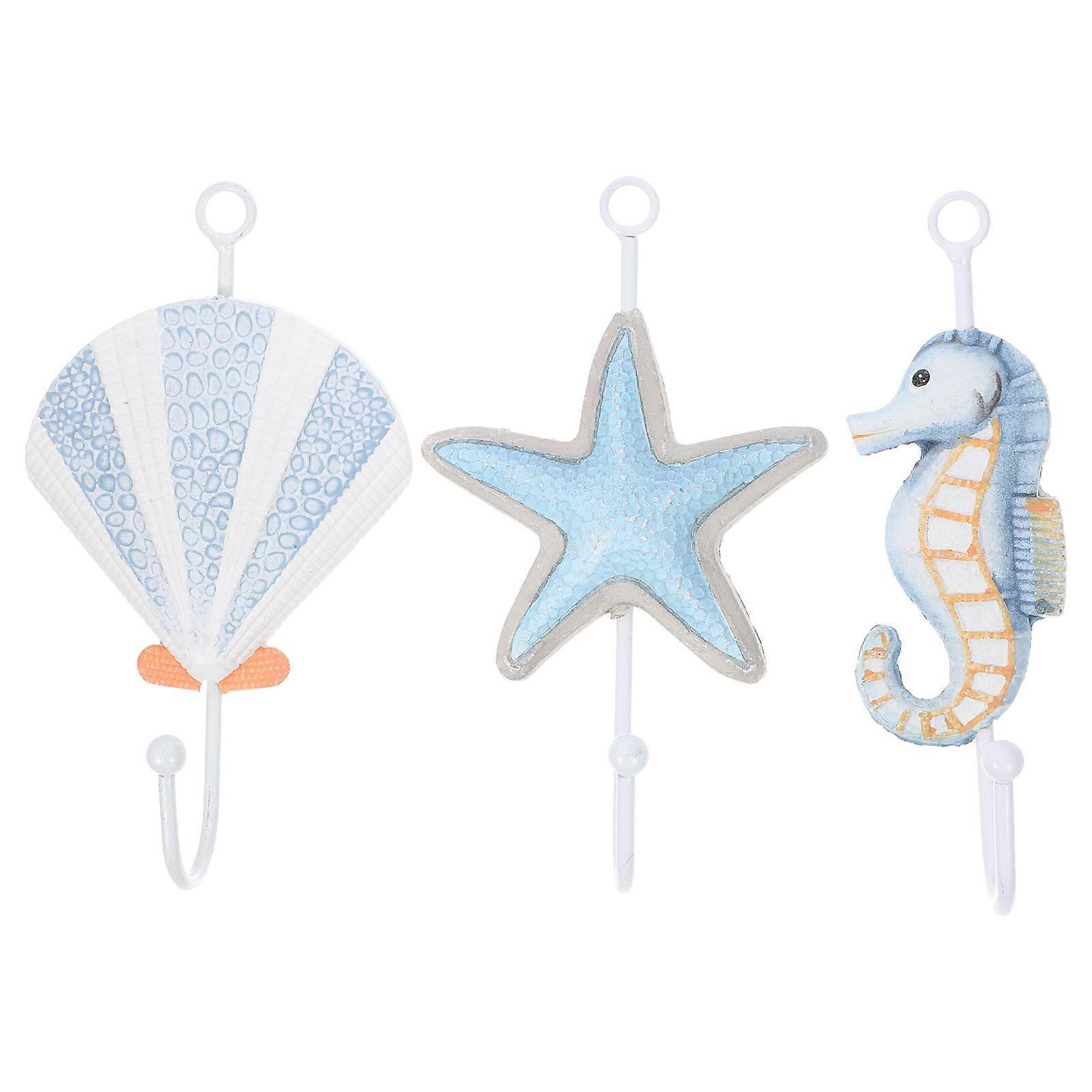 3er-set Stranddekor-wandhaken, Handtuchhaken Für Badezimmer, Schlafzimmer, Wohnzimmer (seesterne, Jakobsmuscheln, Seepferdchen)-17.00x10.00x5.00cm