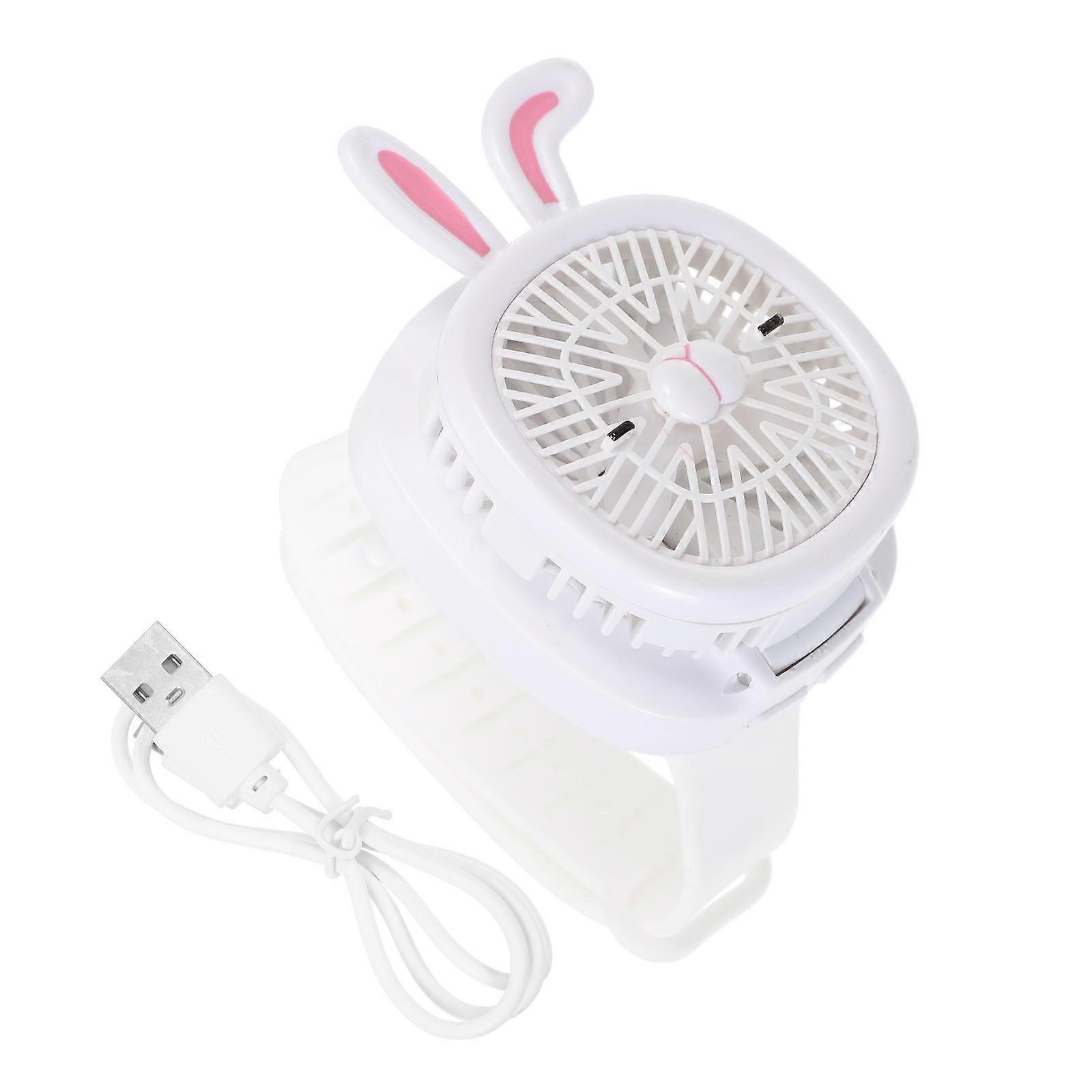 Tragbarer Usb-ventilator Mit Kinder-cartoon-uhr Und Armband, Wiederaufladbar-25x5cm-white