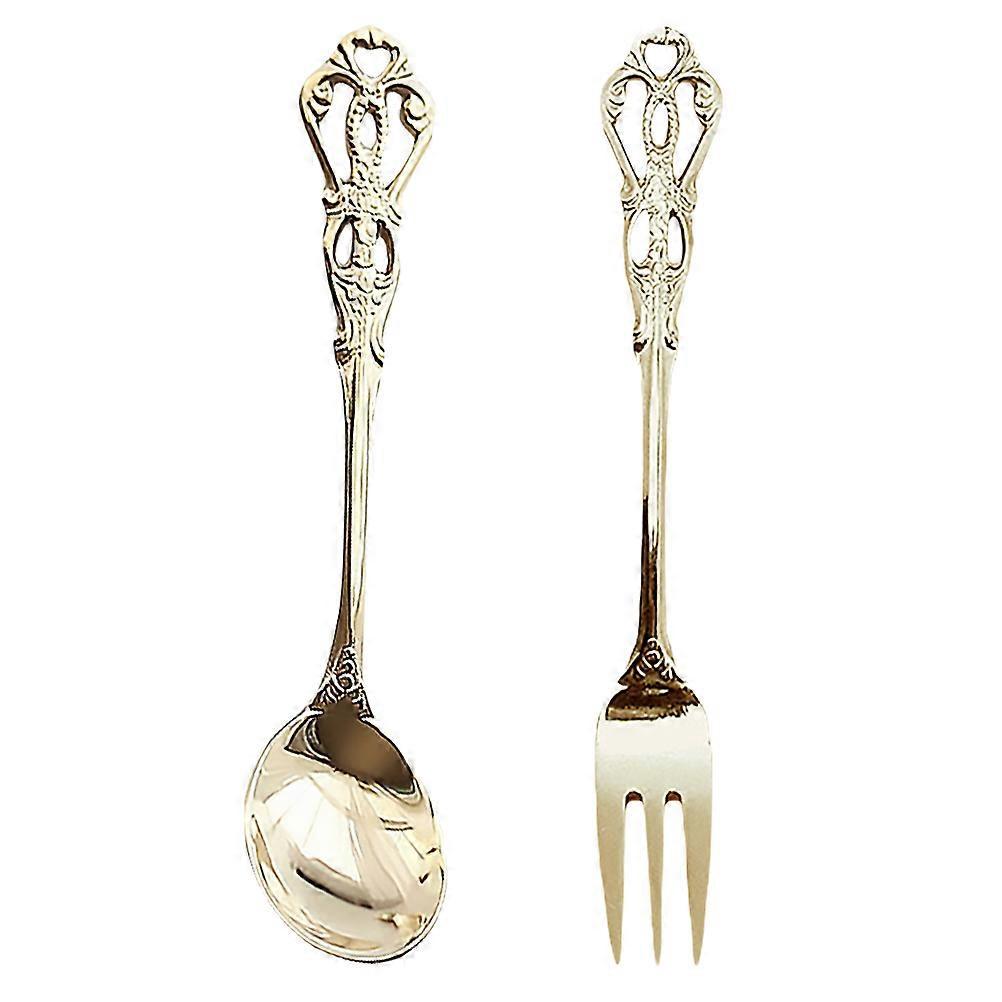 Set Küchengeschirr Englische Gabel Löffel Essbesteck Retro-geschirr-13x2.5x0.1cm-golden