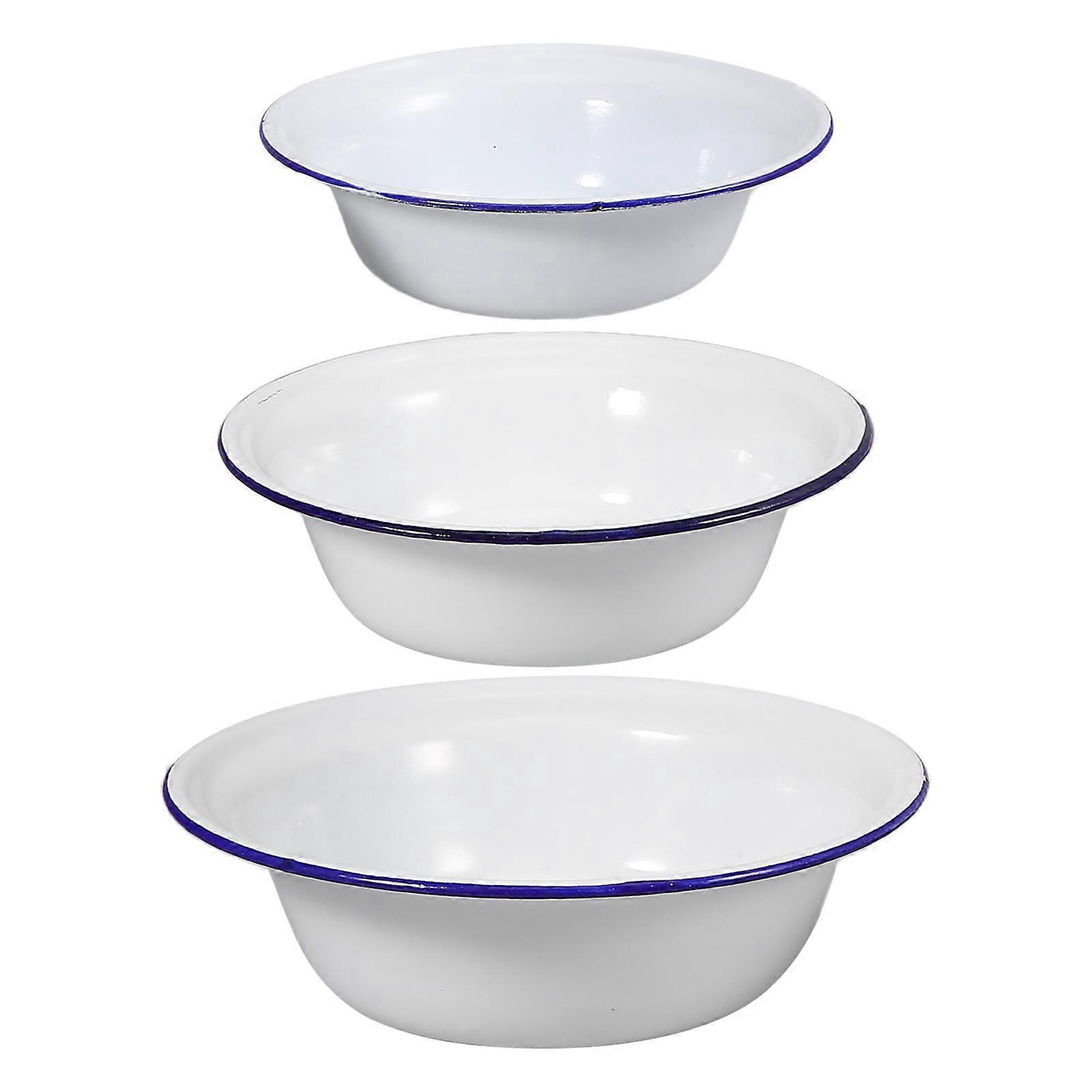 3er-set Emaillierte Schüsseln Im Retro-stil, Dickwandige Suppenschüsseln, Schüsseln Im Vintage-stil, Emailleware-18.00x18.00x5.00cm-white