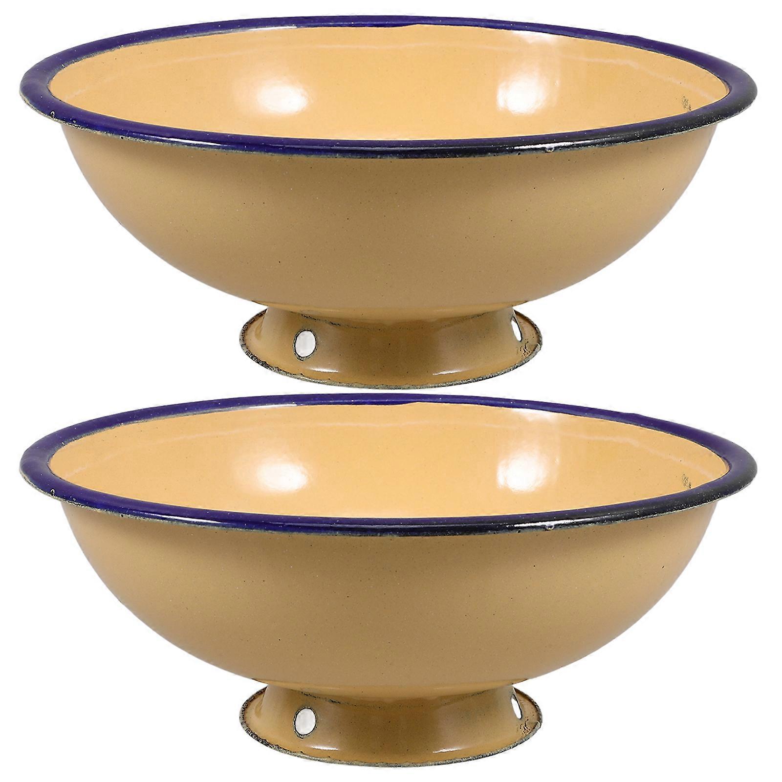 Stück Vintage Emaille-schüssel, Großes Fassungsvermögen, Lebensmittelbehälter, Tiefe Schüssel, Salatschüssel-16.00x16.00x6.50cm-yellow