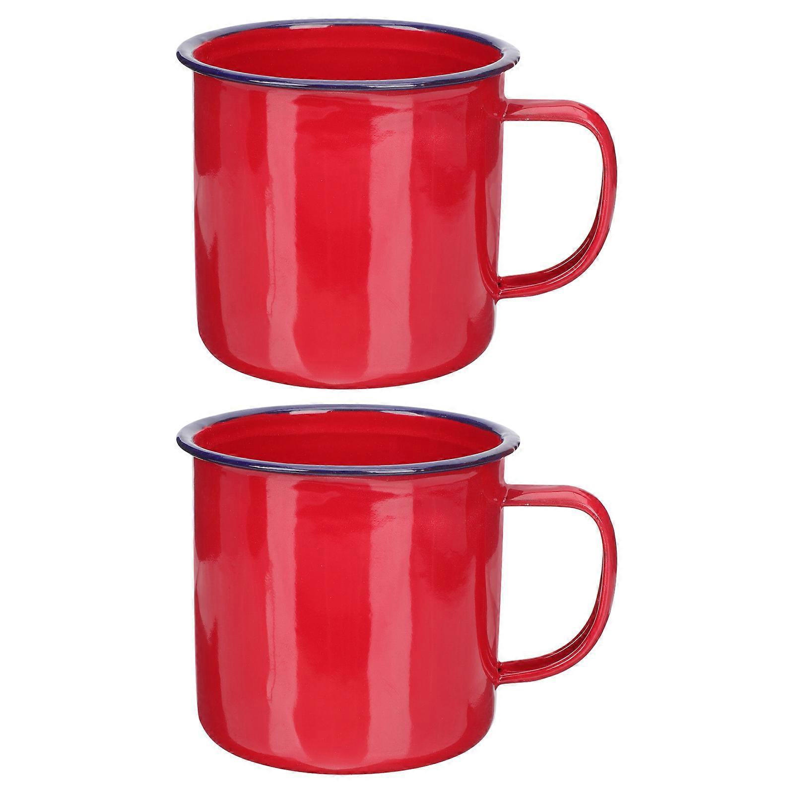 2er-set Emaillebecher, Vintage-wasserbecher, Haushaltsbecher, Bürobecher-13x10cm-red