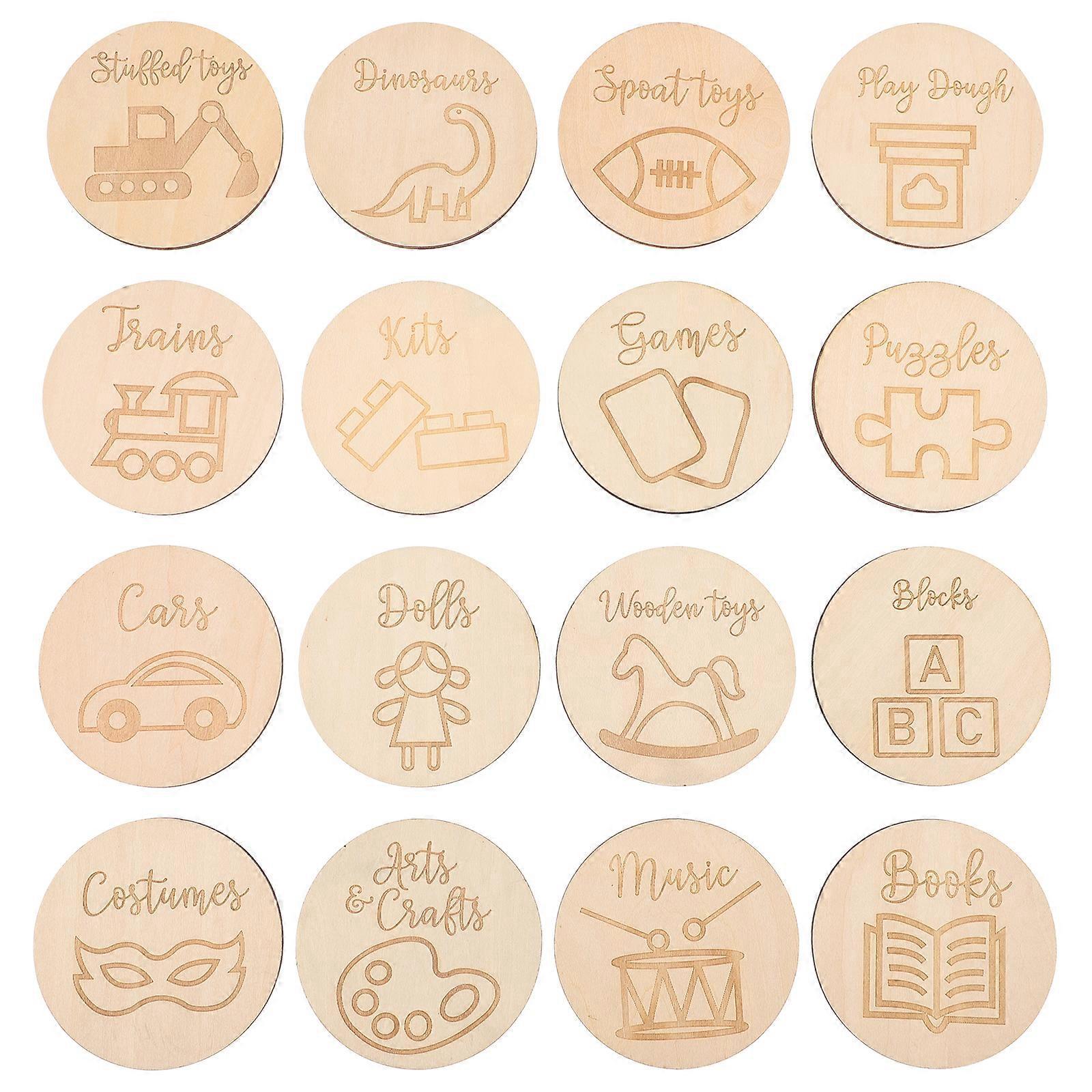 16 Runde Holzanhänger, Runde Holzscheiben, Holzkreise Als Ornamente Für Spielzeugkisten-7x7cm