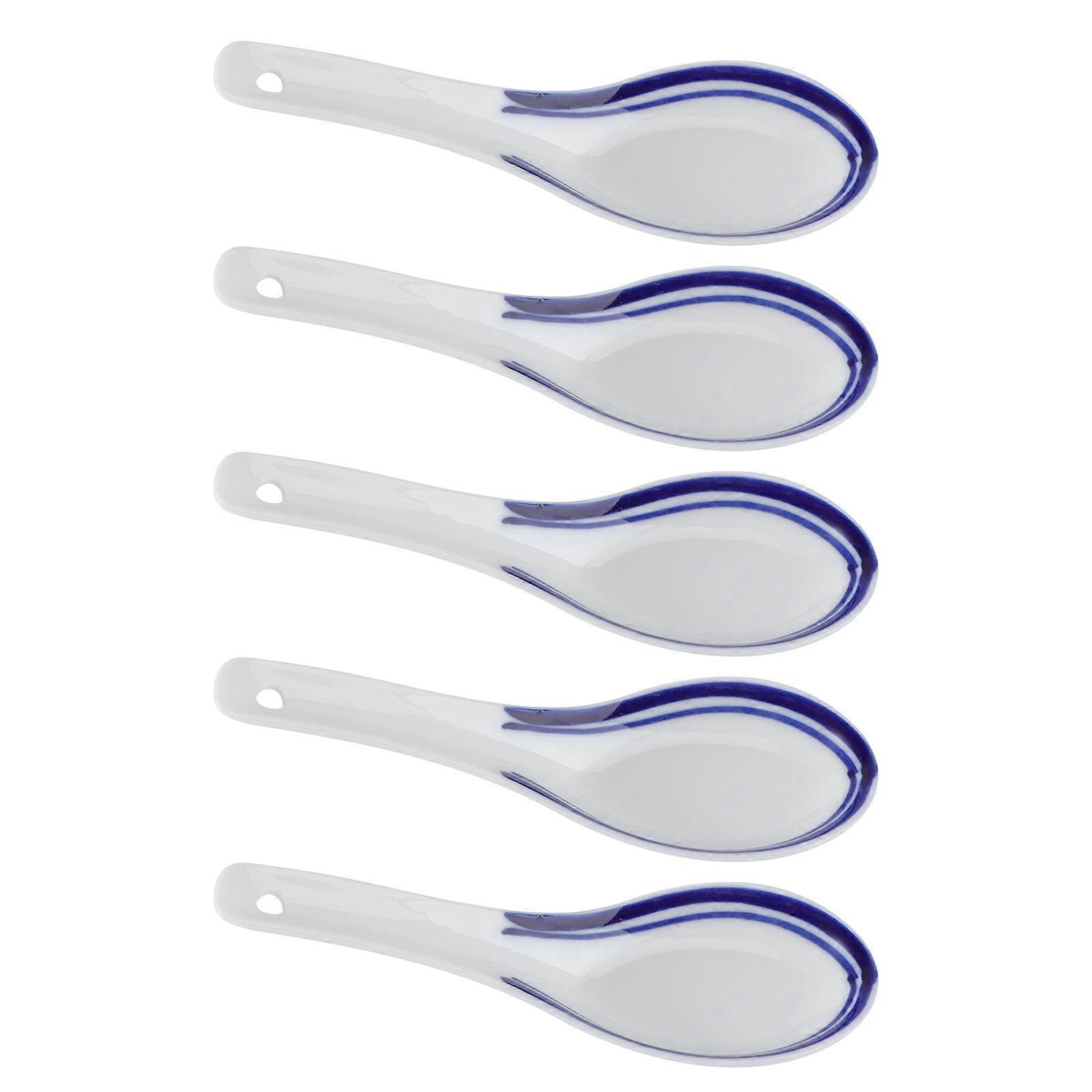 5er-pack Praktische Keramiklöffel, Multifunktionale Löffel Im Chinesischen Stil, Porridge-löffel, Suppenlöffel Für Zuhause Und Restaurant-13.50x4.50x2.00cm